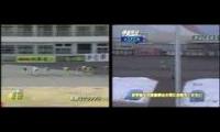 Pro Japan bicycle race accident. Dual view.