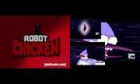 Robot Chicken and Mordecai have an Sparta Iodide-Parison Mix
