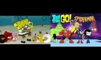 Spongebob angry pants vs Teen Titans Go!(Spiderman meet teen titans go)parody-Bowser12345