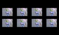 Eight copies of Bastion singing Rick Astley with slight delays.