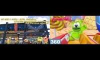 Eds, Lazlo Flapjack, Knuckles, Spongebob, and Patrick ride Gummy Bear Candy Coaster