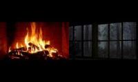 Raining night with fireplace