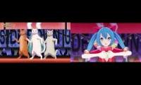 Thumbnail of side by side comparision of dance robot dance but there cats and the og mv