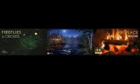 Crickets fireflies and fireplace ambience