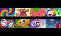 Thumbnail of 8 videos playing at once rainbow spiral love monster watermelon and others