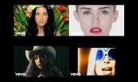 Thumbnail of four music videos playing at the same time